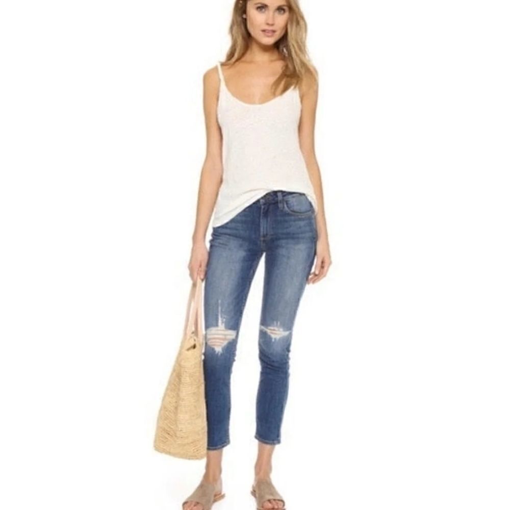 Paige Carter Slim Medium Wash Distressed Jeans Size 27